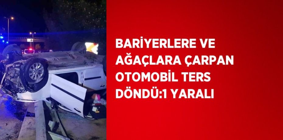 BARİYERLERE VE AĞAÇLARA ÇARPAN OTOMOBİL TERS DÖNDÜ:1 YARALI