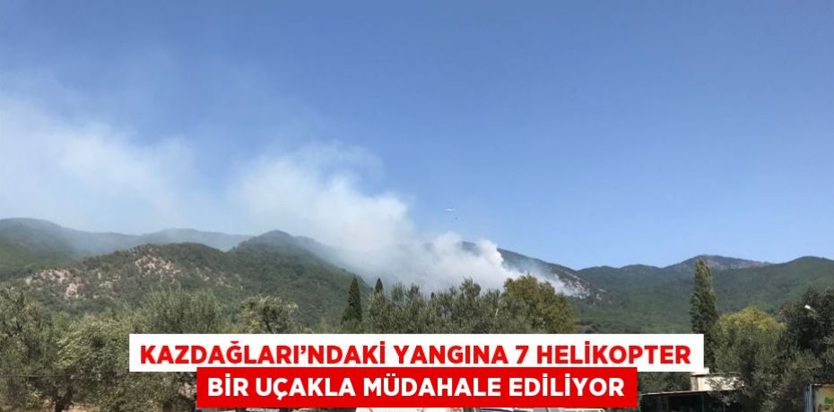 KAZDAĞLARI’NDAKİ YANGINA 7 HELİKOPTER BİR UÇAKLA MÜDAHALE EDİLİYOR
