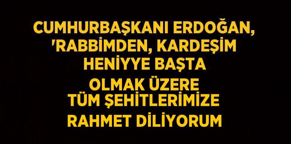 CUMHURBAŞKANI ERDOĞAN, 'RABBİMDEN, KARDEŞİM HENİYYE BAŞTA OLMAK ÜZERE TÜM ŞEHİTLERİMİZE RAHMET DİLİYORUM