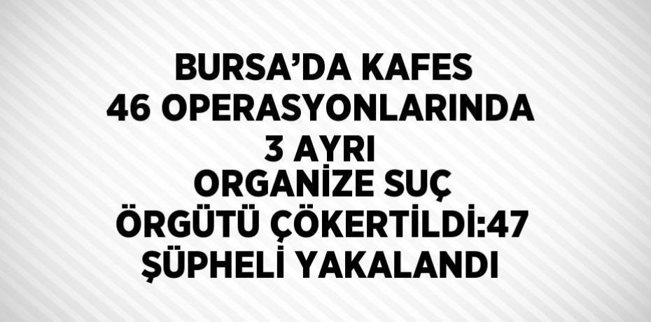 BURSA’DA KAFES 46 OPERASYONLARINDA 3 AYRI ORGANİZE SUÇ ÖRGÜTÜ ÇÖKERTİLDİ:47 ŞÜPHELİ YAKALANDI