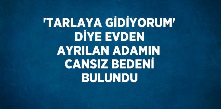 'TARLAYA GİDİYORUM' DİYE EVDEN AYRILAN ADAMIN CANSIZ BEDENİ BULUNDU