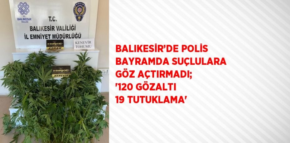 BALIKESİR’DE POLİS BAYRAMDA SUÇLULARA GÖZ AÇTIRMADI; '120 GÖZALTI 19 TUTUKLAMA'
