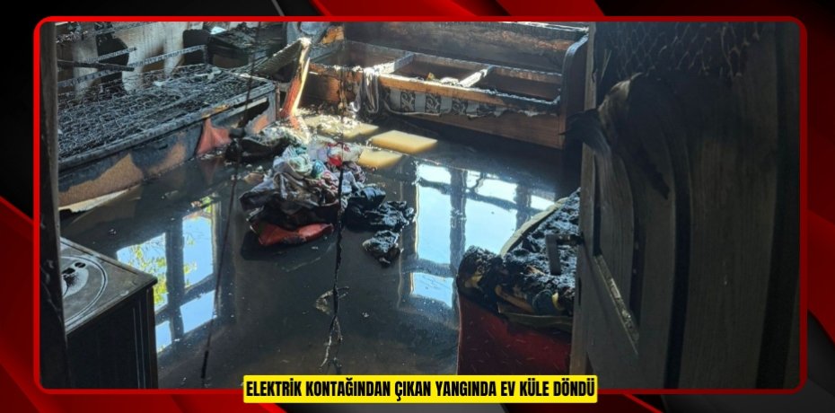 Elektrik kontağından çıkan yangında ev küle döndü