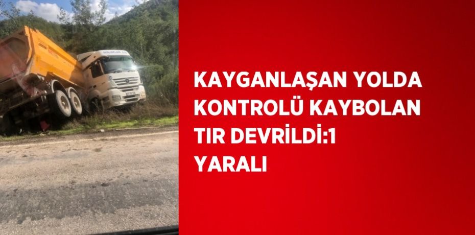KAYGANLAŞAN YOLDA KONTROLÜ KAYBOLAN TIR DEVRİLDİ:1 YARALI