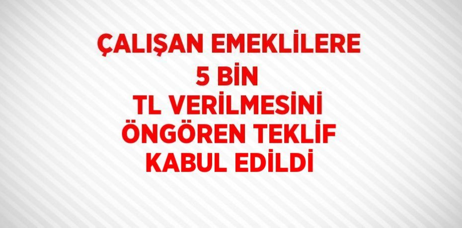 ÇALIŞAN EMEKLİLERE 5 BİN TL VERİLMESİNİ ÖNGÖREN TEKLİF KABUL EDİLDİ