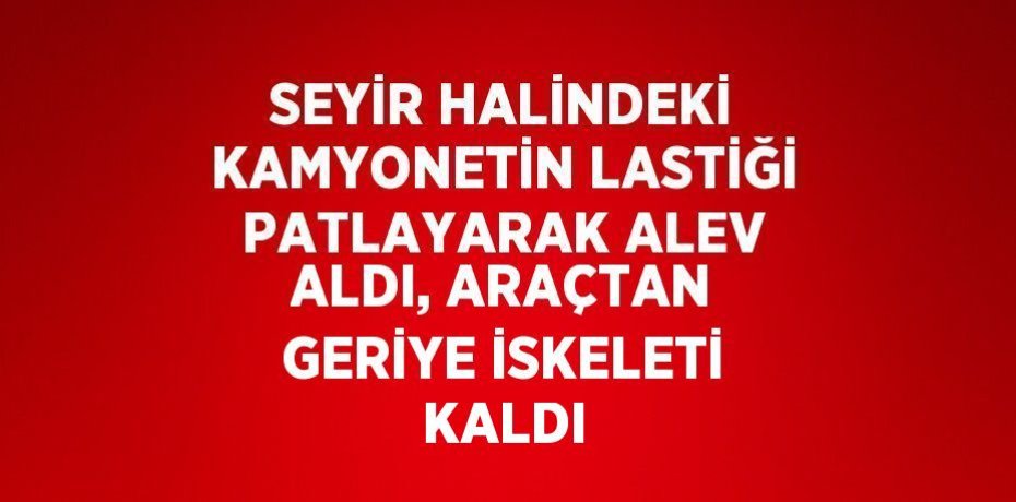 SEYİR HALİNDEKİ KAMYONETİN LASTİĞİ PATLAYARAK ALEV ALDI, ARAÇTAN GERİYE İSKELETİ KALDI