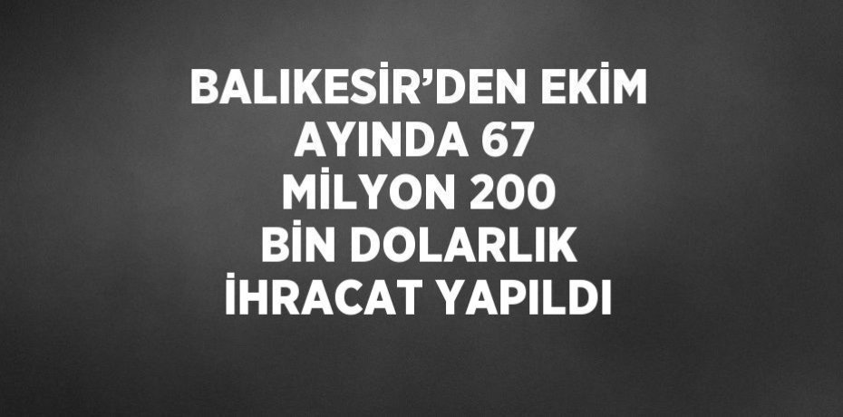 BALIKESİR’DEN EKİM AYINDA 67 MİLYON 200 BİN DOLARLIK İHRACAT YAPILDI