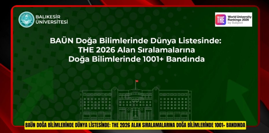 BAÜN DOĞA BİLİMLERİNDE DÜNYA LİSTESİNDE: THE 2026 ALAN SIRALAMALARINA DOĞA BİLİMLERİNDE 1001+ BANDINDA