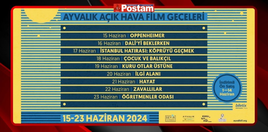 Açık Hava Film Geceleri 15-23 Haziran’da Ayvalık’ta