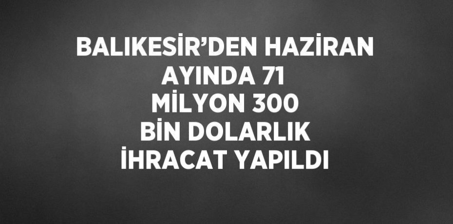 BALIKESİR’DEN HAZİRAN AYINDA 71 MİLYON 300 BİN DOLARLIK İHRACAT YAPILDI