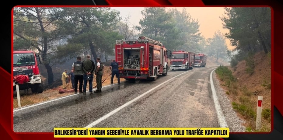 Balıkesir'deki yangın sebebiyle Ayvalık Bergama yolu trafiğe kapatıldı  